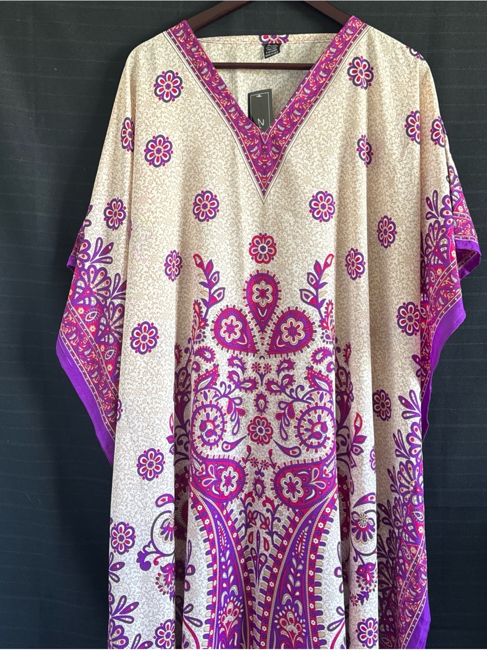 Zury Tan Purple Pink Paisley Print Kaftan Robe Open Sides Drapey Free Size OSFA